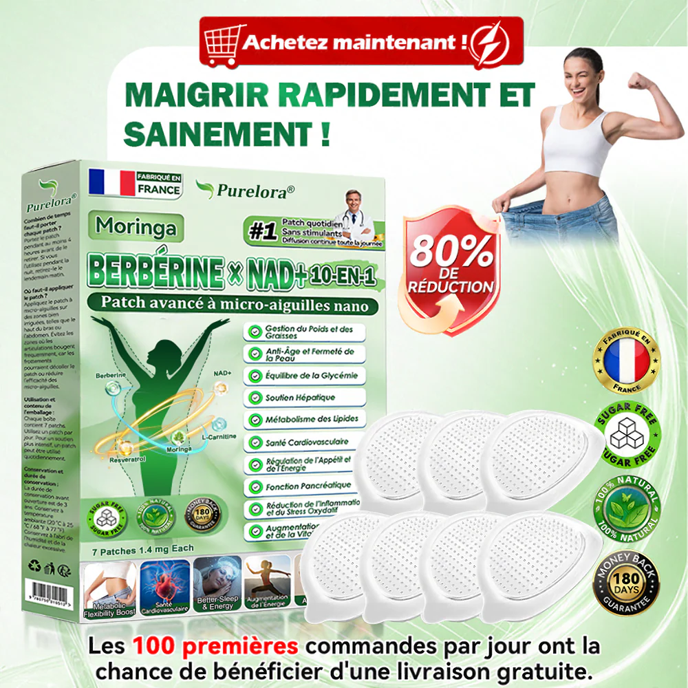 【🇫🇷Recommandation du médecin👩‍⚕️】Purelora® Moringa · Berbérine × NAD+ 10-en-1 Patch Nano-Aiguilles Avancé 🇫🇷 | 𝘽𝙖𝙠𝙚𝙙 𝙗𝙮 𝙨𝙘𝙞𝙚𝙣𝙘𝙚 | Formule 10-en-1 | Résultats en 7 jours ⏳ - Image 2