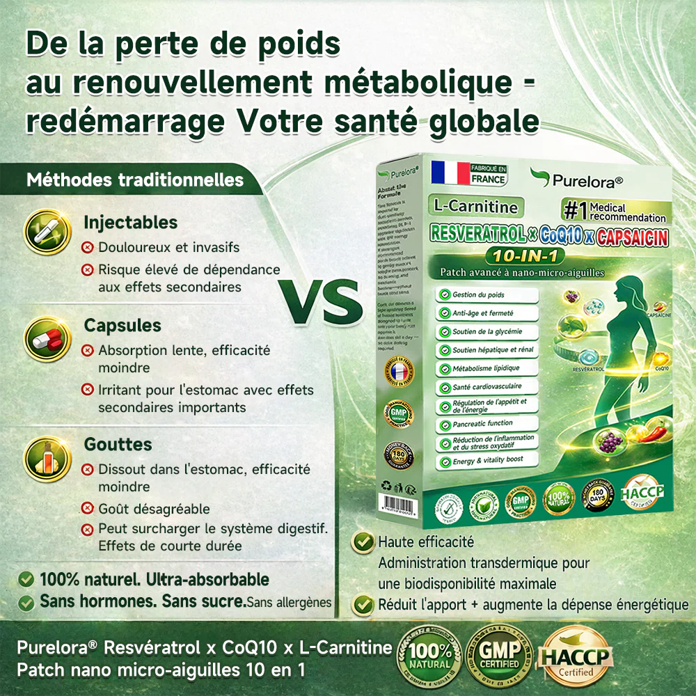 🔥Nouveautés : 80 % de réduction | Patch nano-micro-aiguilles 10-en-1 Purelora® L-carnitine, resvératrol × CoQ10 × capsaïcine (Une seule application par jour, résultats visibles en 7 jours) ✅ Favorise la gestion du poids, la fermeté de la peau - Image 3