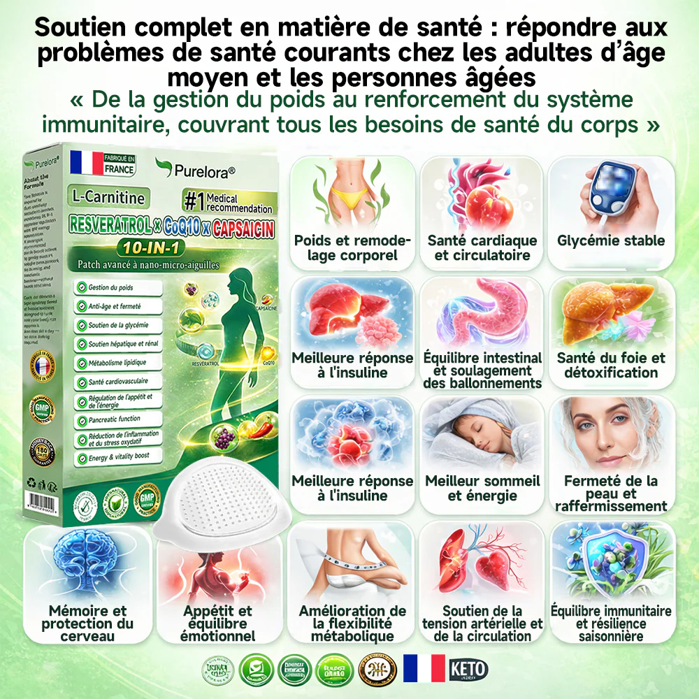 🔥Nouveautés : 80 % de réduction | Patch nano-micro-aiguilles 10-en-1 Purelora® L-carnitine, resvératrol × CoQ10 × capsaïcine (Une seule application par jour, résultats visibles en 7 jours) ✅ Favorise la gestion du poids, la fermeté de la peau - Image 6