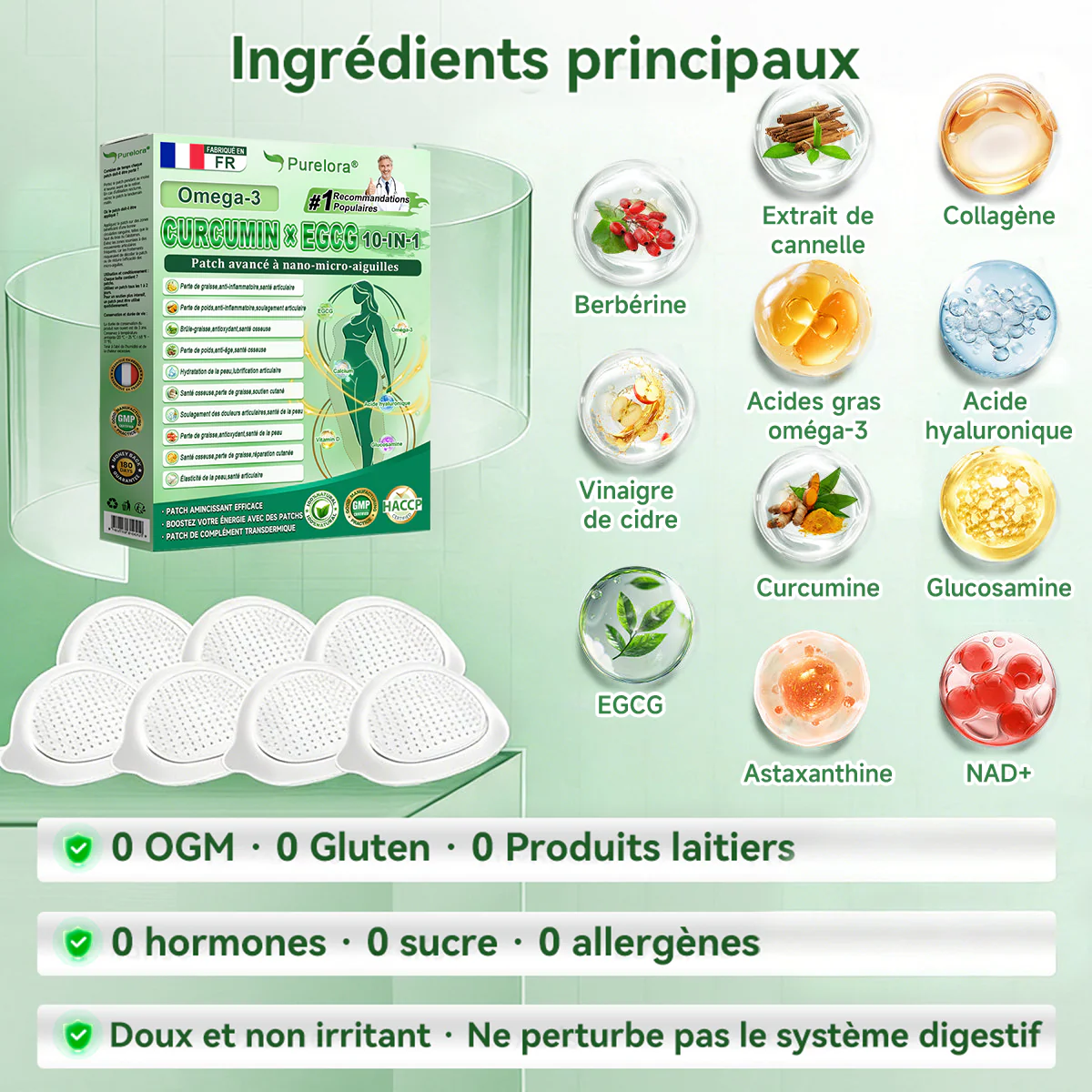 🔥 Nouveauté | Patch nano-micro-aiguilles Purelora® à la berbérine, au vinaigre de cidre de pomme et à l’EGCG 10-en-1 : brûle les graisses tenaces • lisse les rides • favorise le confort articulaire. Chaque patch agit — résultats visibles dès 7 jours. - Image 12