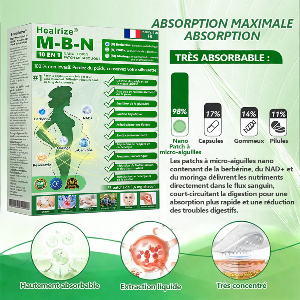 Approuvé par des experts médicaux👩‍⚕️| 𝑯𝒆𝒂𝒍𝒓𝒊𝒛𝒆® 𝑴-𝑩-𝑵 𝟏𝟎-𝐞𝐧-𝟏 Nan𝑜 Fus𝗂𝗈n P𝖺𝗍ch Mé𝑡𝑎𝑏𝑜𝑙𝑖que | 𝙵𝚘𝚛𝚖𝚞𝚕𝚎 𝟭𝟎-𝓮𝓷-1 | 𝙍é𝙨𝙪𝙡𝙩𝙖𝙩𝙨 𝚎𝚗 𝟽 𝚓𝚘𝚞𝚛𝚜 - Image 7