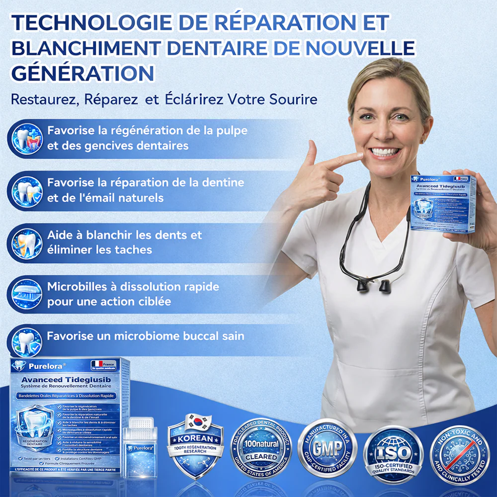🏥 Pharmacie en ligne | purelora® 😁 Bandes orales à dissolution rapide Tidéglusib pour la réparation des dents et des gencives 🦷 - Image 2