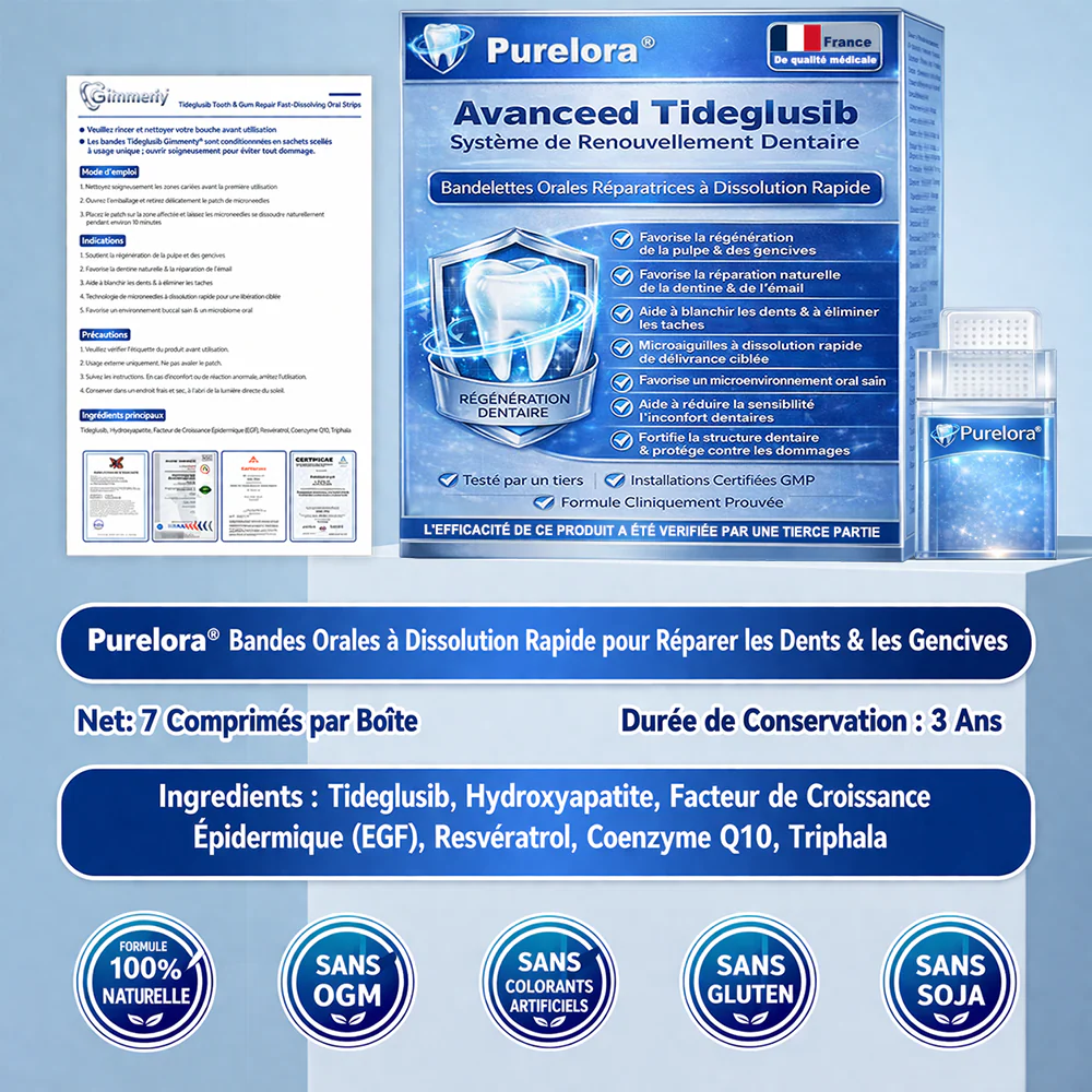 🏥 Pharmacie en ligne | purelora® 😁 Bandes orales à dissolution rapide Tidéglusib pour la réparation des dents et des gencives 🦷 - Image 8