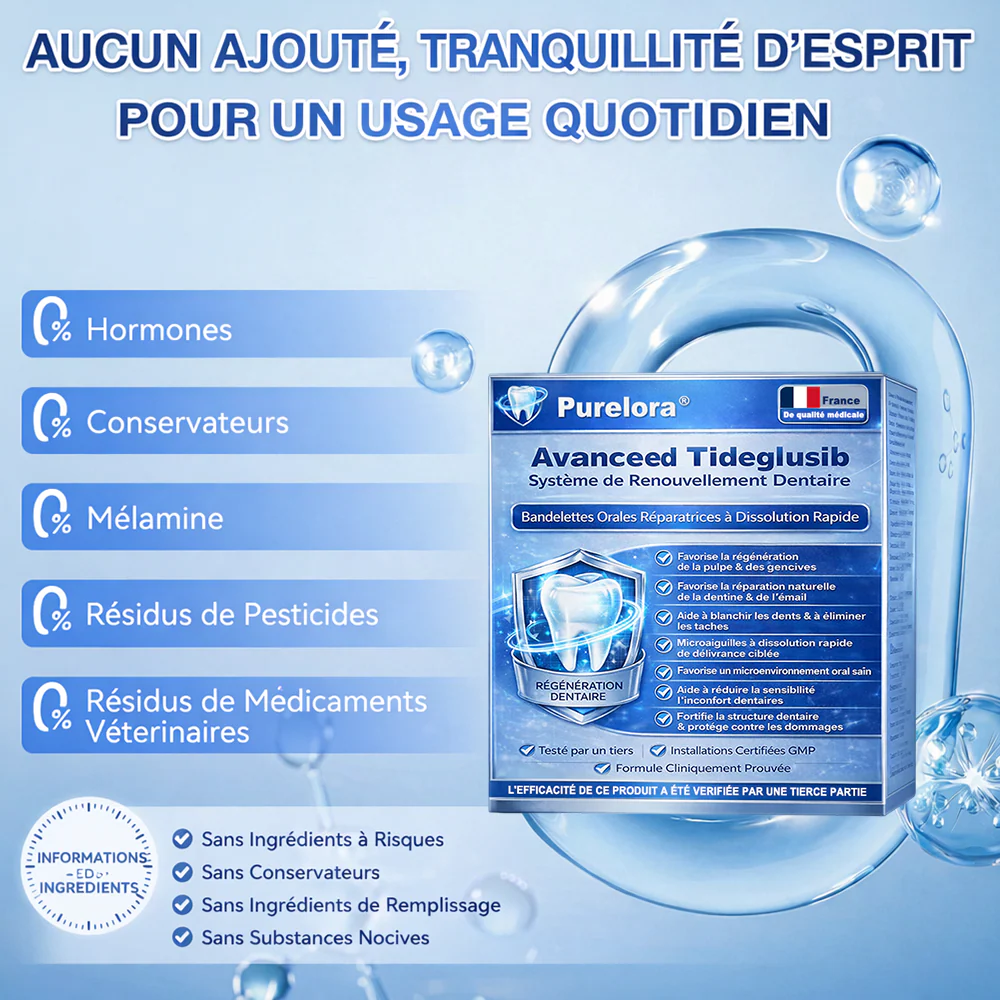 🏥 Pharmacie en ligne | purelora® 😁 Bandes orales à dissolution rapide Tidéglusib pour la réparation des dents et des gencives 🦷 - Image 9